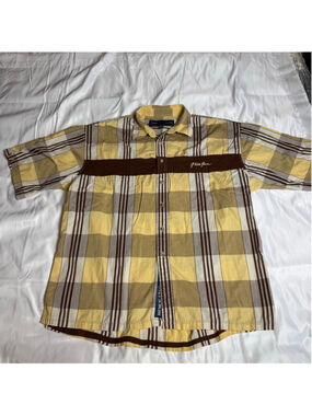Men's Phat Farm Casual Button Down Shirt XXL Yellow Brown Plaid